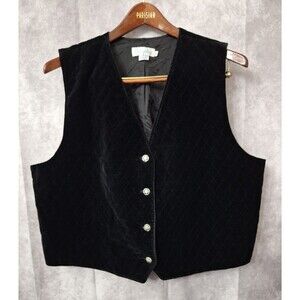 Vintage 90's Velvet Quilted Vest Womens Sz 16 Black 90's Gothic Grunge Western